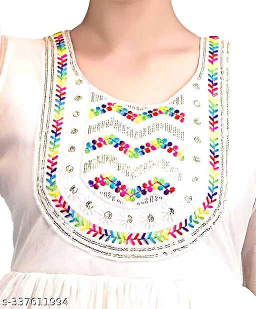 White embroidered kameez with multiple decorative borders