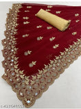 Gold, mirror embroidered saree with intricate paisley patterns and lace borders