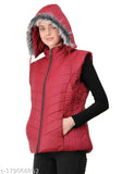 Trendy nylon sleeveless jacket for women, solid color with contour fit and detachable hood, suitable for biking and travel