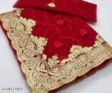 Indian net saree with banarasi silk blouse and embroidered patterns, free size (length: 5.5m)