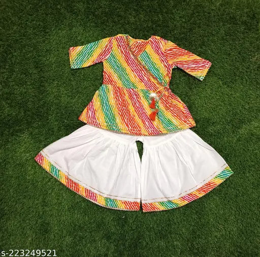 Cotton kurti with sarara, printed net, short sleeves for kids aged 1-14 years, Indian handcrafted fashion