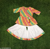 Cotton kurti with sarara, printed net, short sleeves for kids aged 1-14 years, Indian handcrafted fashion
