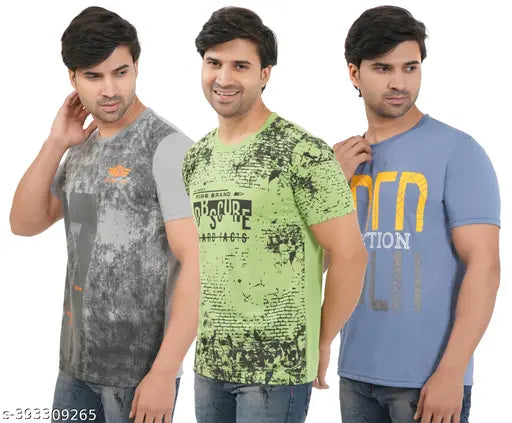 SHAUN Men's printed poly blend T-shirt, short sleeves, trendy Indian fashion, multiple sizes available