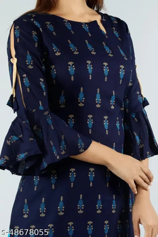 Rayon printed kurta set with palazzos, three-quarter sleeves, shoulder cut, and freelance sleeves, sky blue - Abhisarika Libaas, Indian ethnic wear