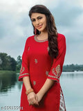 A printed kurti with a skirt, in pink rayon