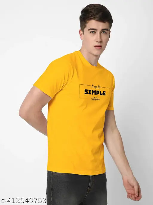Men's cotton blend round neck T-shirt, printed typography design in soft jersey fabric, perfect for warm weather, machine washable