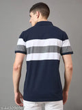 Men's striped cotton polo t-shirt, short sleeves, embroidered, size M (Chest 40in, Length 28in), made in India