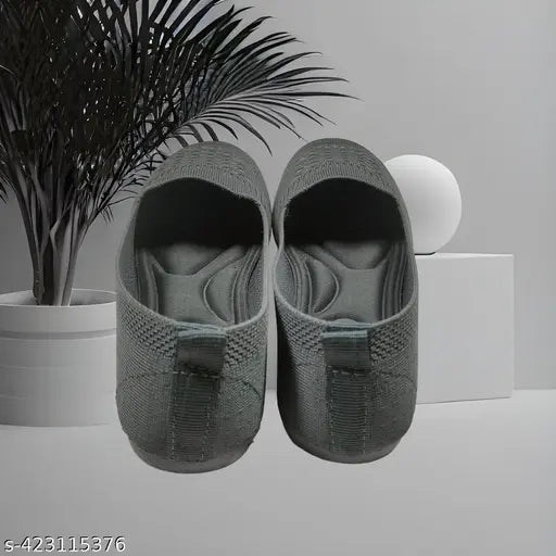 Dark grey mesh ballerina shoes for women & girls - solid pattern, closed back, made in India