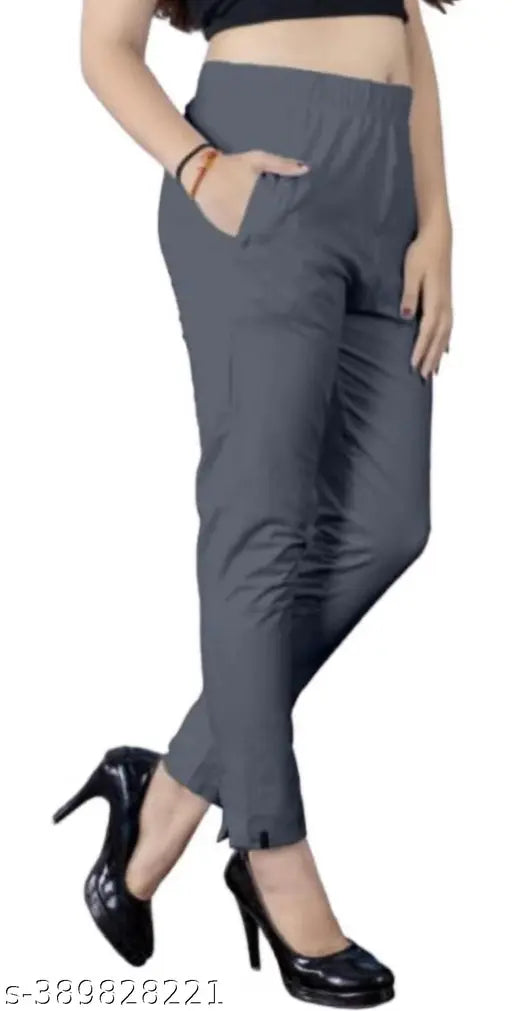 Dark grey cotton-lycra jumbo plus size oversize stretchable pant with pocket, ideal for a loose fit in western wear