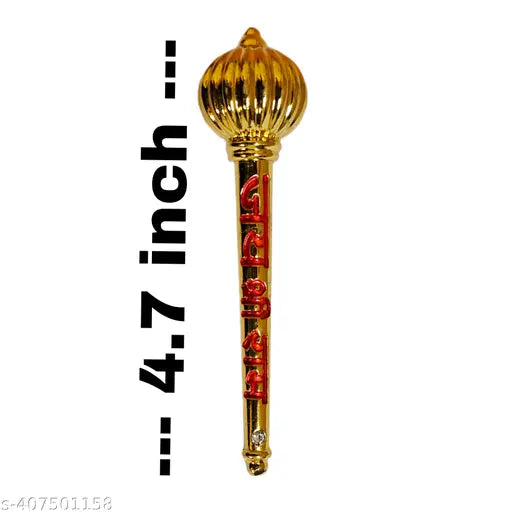 Heavy gold-plated Hanuman Ji Gada, premium quality metal for Nazar Suraksha/evil eyes protection, big size (4.5x6x0.5). India origin
