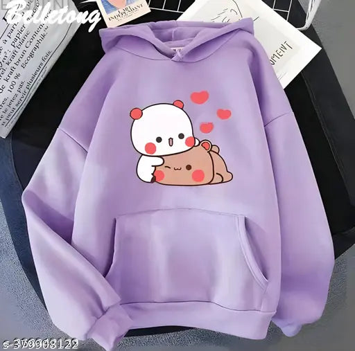 Wool long sleeve printed girls sweatshirt with hoodie, vibrant design for teen fashion