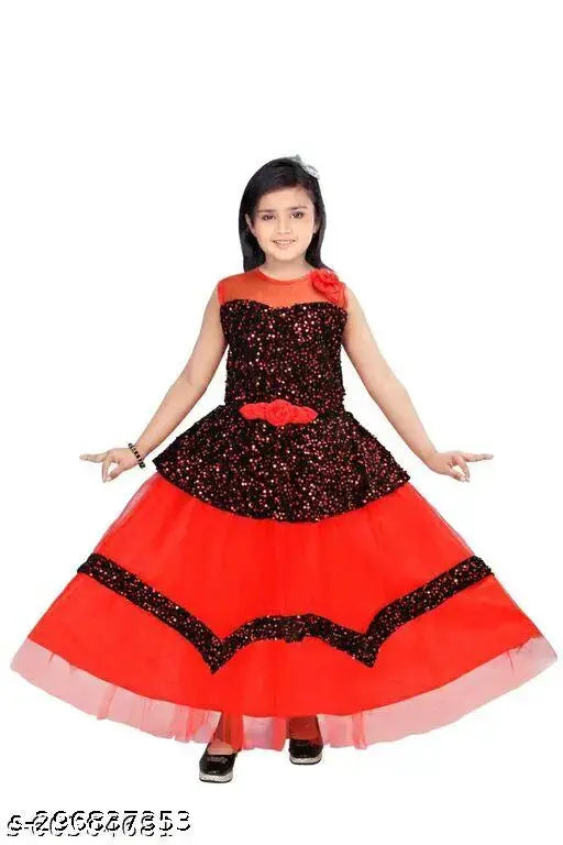 Designer ethnic gowns in net fabric, embellished, sleeveless for girls aged 5-11 years. Indian traditional wear for special occasions