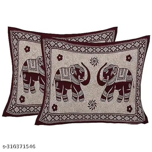 144 TC 100% Cotton 210 TC BedSheet with 2 Pillow Covers (90 x 100 inches) Floral Printed King Size Double Bed for Home & Living Room (Brown Elephant)