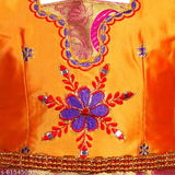 Indian Chanderi Silk Lehenga Choli/Pattu Pavadi, embellished with embroidery. Traditional South Indian style for 6-12 months