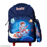 Blue polyester waterproof school trolley bag, 20L. Indian Riders Space Boy design for kids aged 2-8, featuring adjustable straps and pencilbox compartment." (125 characters)