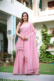 Partywear Mordern Stylish Woman's Kurta Peach Off Shoulder Design Georgette Fabric Embroidered Body Fit