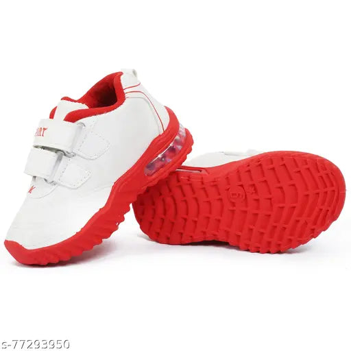 Red and white sport shoe with orange accents, casual design for children