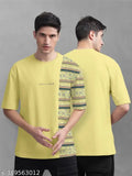 YellowFront/Back Printed Colourblock Baggy Oversized T-shirt for Men (BULLMER, Cotton Blend, Short Sleeves)