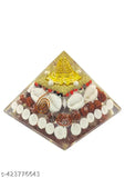 White Kauri and Ratti Seeds Swara Agate Crystal Laxmi Pyramid - Authentic Vastu wealth item for home & office, 3.5 inch