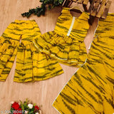Georgette girls sharara and kurta sets, printed A-line palazzos with dupatta, exquisite workmanship for festive occasions