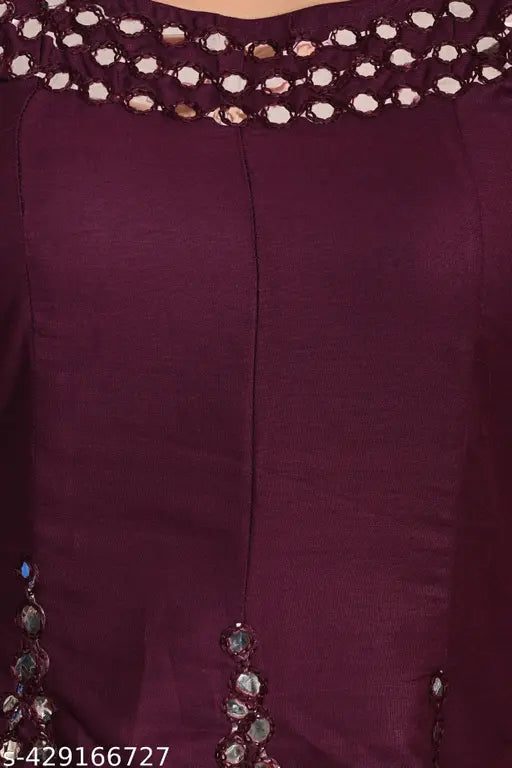 Vivid purple sharara kurta set with round neck, mirror work, and flared design, festive wear for women