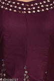 Vivid purple sharara kurta set with round neck, mirror work, and flared design, festive wear for women