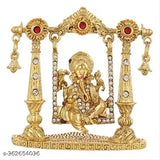 Antique gold metal Ganesh Ji jhula idol (3 inch height), traditional Indian temple pooja decor