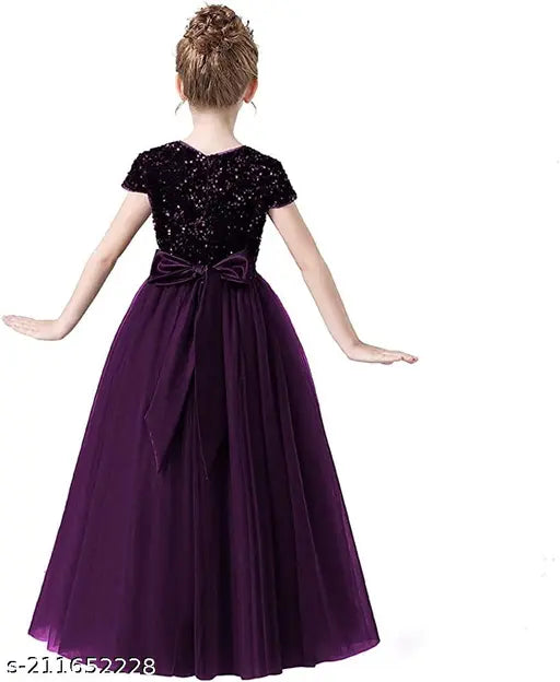 Purple sequin net gown dress for girls (3-16 yrs), embroidered, soft velvet lining. Dry clean only, India origin