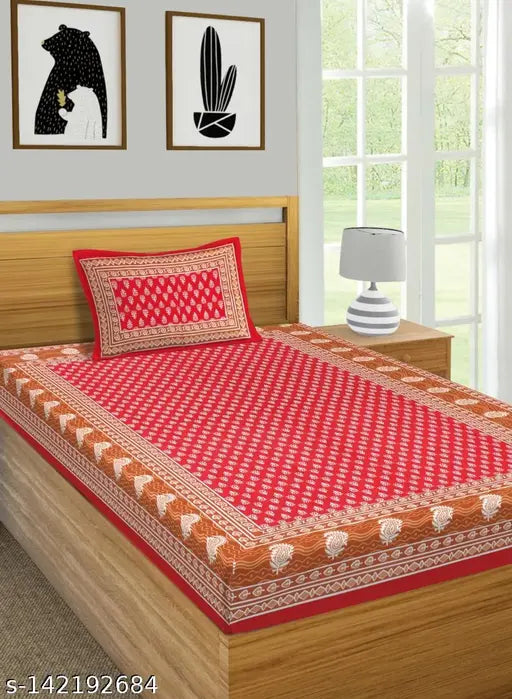 Cotton single bed bedsheet combo pack with two bedsheets and two pillow covers