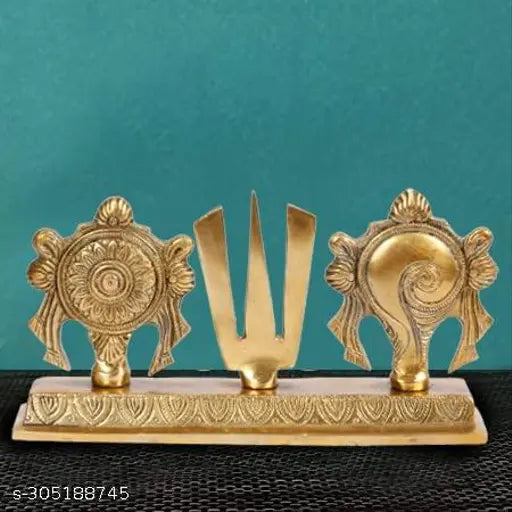 Handcrafted aluminium Lord Vishnu statue with Shankh Chakra, Indian home decor item for Pooja Mandir, perfect gift for festive occasions like Diwali. Dimensions: 22cm(L) x 10cm(H) x 8cm(B). Made in India