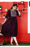 Brown rayon embroidered Anarkali Kurta with three-quarter sleeves, traditional and contemporary style for women's wardrobe