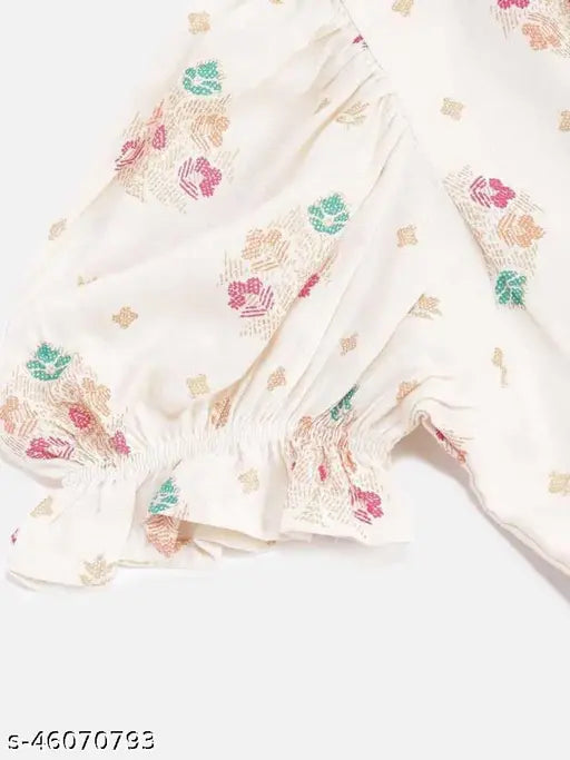 Printed rayon short-sleeved princess dress for girls (7-8 years), comfortable and soft for kids, Made in India
