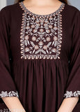 Black lace long sleeve kameez with embroidered flowers