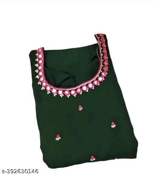 Pretty graceful women's Georgette kurti with three-quarter sleeves, printed combo & mirror work. Digital print dupatta included." (117 characters)