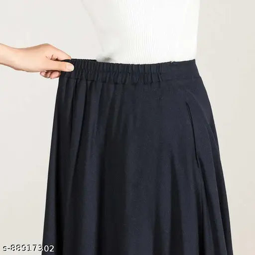 Dark navy blue flared skirt with pleated waistband