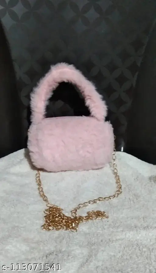 Pink faux fur purse with chain strap