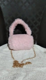 Pink faux fur purse with chain strap