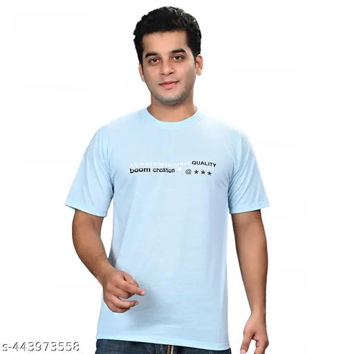 Light blue cotton men's t-shirt, pack of 3, round neck, half sleeve.