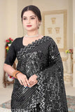 Black silk embroidered sari, traditional Indian attire