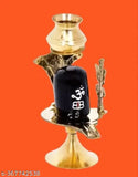 Brass Adi Shankara Shivling Trishul With Kalash, traditional Indian Shiva Lingam for daily puja, 9cm x 9cm x 4.5cm, brings success and harmony in marriage