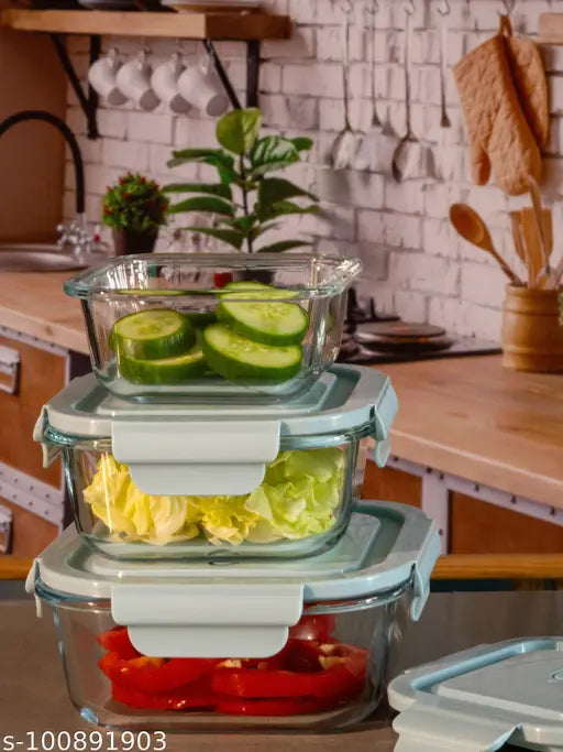 Goodhomes glass airtight food storage container set of 3 pieces, 700ml, 450ml, 250ml