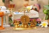 Gold oxidized metal Crafticia Musical Ganesh with Shiv Linga Snake under dome for Puja Shivling Figurine (17x16.5x10 cm), ideal religious gift for positive energy and good start