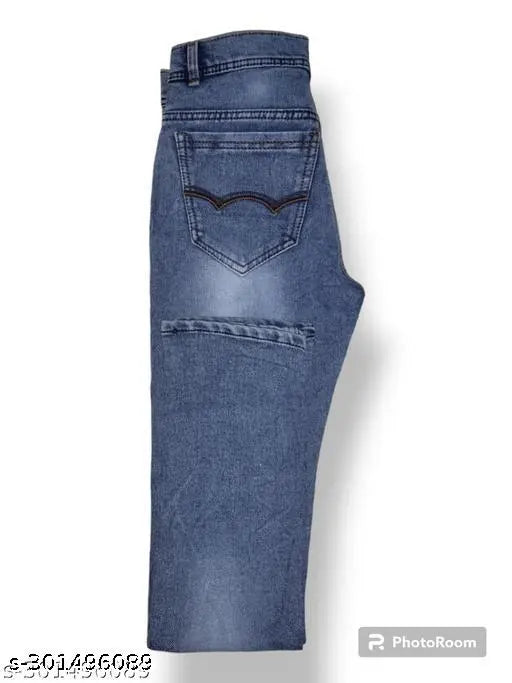 Dyed/washed denim men's jeans, high-quality and comfortable fit. Perfect for parties, office, or casual wear. Machine wash at 30 degrees, includes five pockets with coin pocket, button closure, and zip fly. Size: 28 (waist 28in, length 39in). Made in India