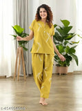Graphic print yellow cotton women's night suit