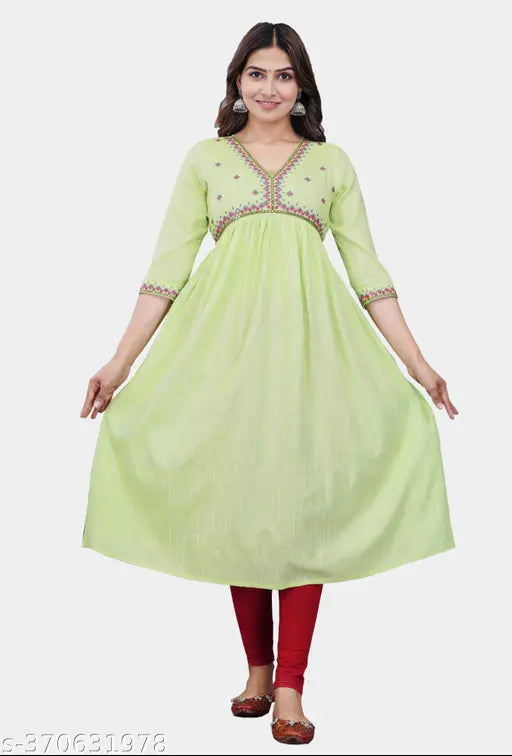 Rayon slub sleeved embroidered anarkali kurta by PRIYA FASHION, single solid color, suitable for festivals and weddings