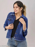 Denim waistcoat for classy partywear women, solid net pattern, three-quarter sleeves. Sizes: S(34in,20in), M(36in,20in), L(38in,20in), XL(40in,20in). Made in India