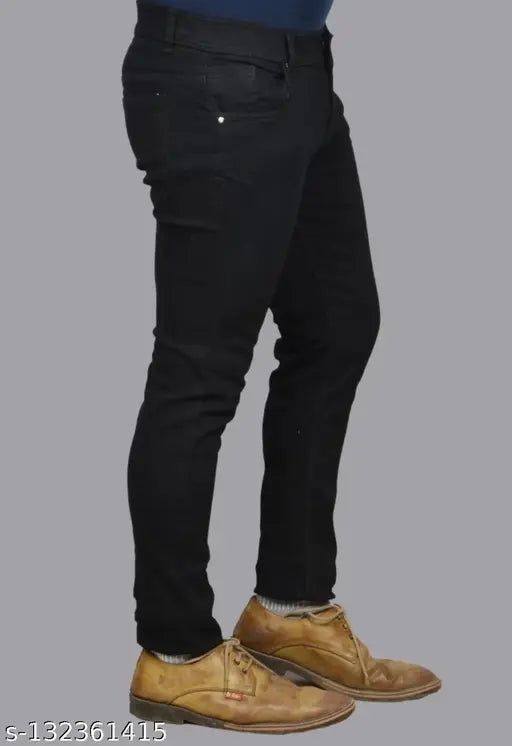 Comfits black denim jeans for men, solid pattern, fits perfectly at any occasion - size 28, 30, 32, 34 or 36, Made in India