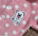 Dusty pink polka dot full sleeve sweater set for newborn boys and girls, soft wool fabric with cartoon print and hood design
