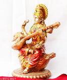 Handcrafted golden Saraswati idol, traditional Indian home decor