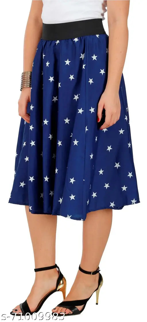 Fuchiya print polyester mid-calf length women's skirt with panel design and zip front